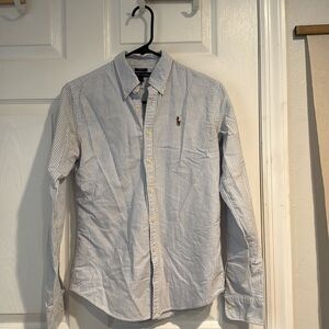 RALPH LAUREN baby blue, striped polo, button down